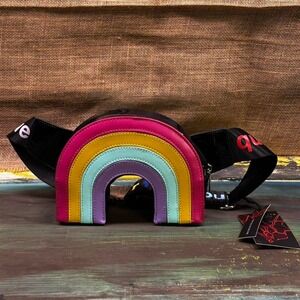 Killstar goth punk‎ shiny black patent rainbow shaped fanny pack waist bag NWT